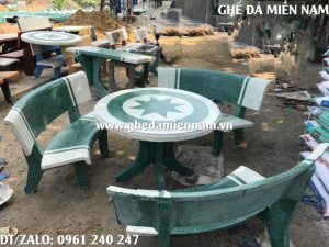 Bộ bàn ghế đá trắng xanh