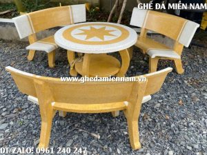 Bộ ghế đá trắng vàng chân HN