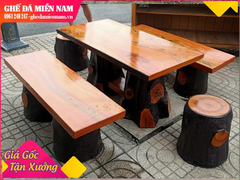 Bộ bàn ghế đá giả gỗ không tựa