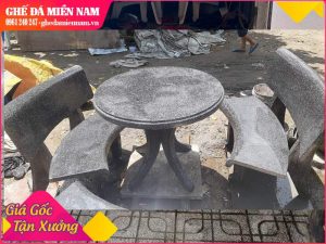 Bộ bàn ghế đá tròn 2 ghế đen