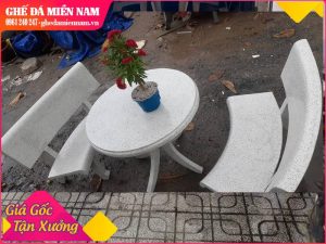 Bộ bàn ghế đá tròn 2 ghế trắng
