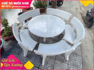 Bộ bàn ghế đá tròn trắng 5 ghế