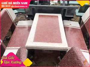 Bộ ghế đá trắng đỏ chữ nhật